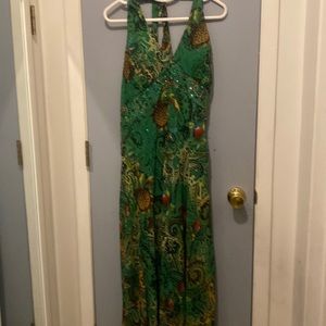 This beautiful floral, green floor, length, dress. 100% elegant.